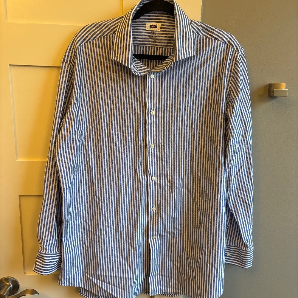 Joseph Abboud XL 17.5 32/33 modern fit cool max dress shirt blue white stripe